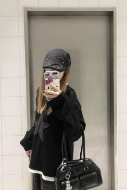 Layered Art Spring American Star Patchwork Fake Two-Piece Long Sleeve Sweatshirt Unisex Loose Fit Versatile Couple Top