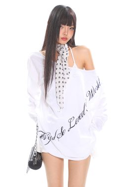 Lazy Casual Off-Shoulder T-Shirt for Women, Loose Fit Letter Design Top for Spring and Summer, Y2K Style Fashion