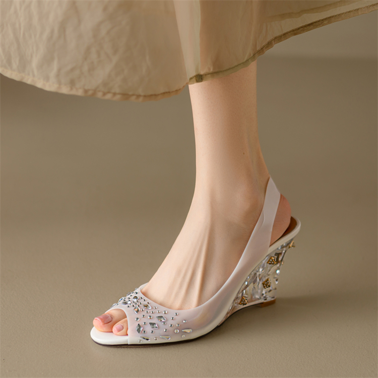 Leg-Lengthening Transparent Peep-Toe Wedge High Heels Fairy-Style Crystal Sandals for a Chic Italian Look Leg-Lengthening Transparent Peep-Toe Wedge High Heels Fairy-Style Crystal Sandals for a Chic Italian Look