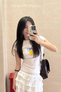 Lemon Bow Tie Printed Short Sleeve Slim Fit Cotton T-Shirt - 25SS South Korea Ins Niche Age-Reducing High-Stretch Y2K Style