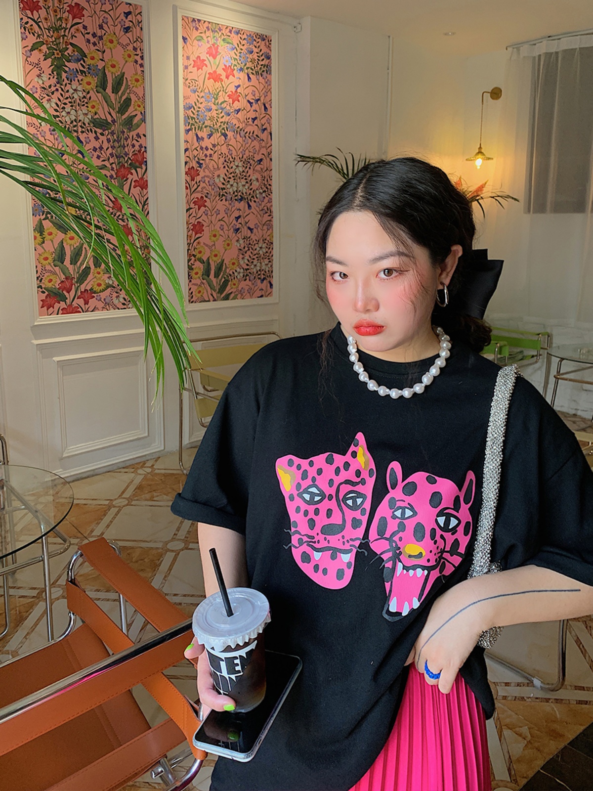 Leopard Head Printed T-Shirt for Women, Short Sleeve, Loose Mid-Length Top, Spring Summer Fashion, Casual Style, Y2K Trend Leopard Head Printed T-Shirt for Women, Short Sleeve, Loose Mid-Length Top, Spring Summer Fashion, Casual Style, Y2K Trend