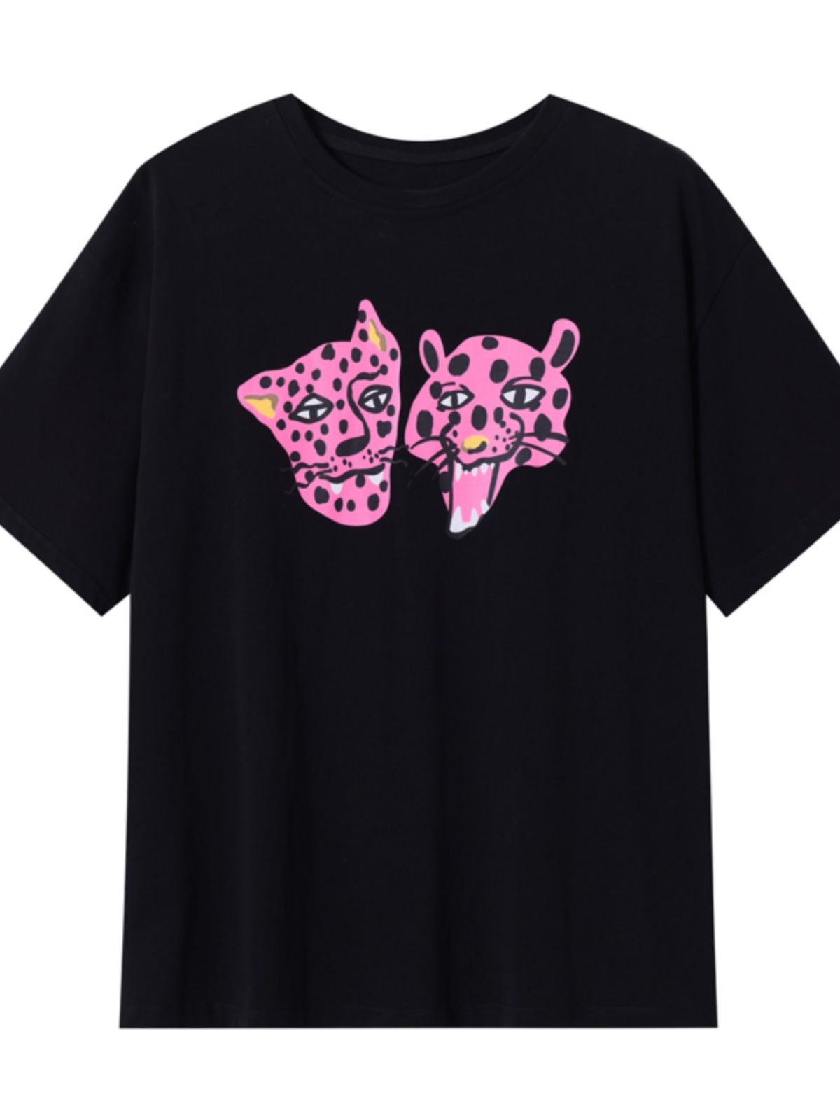 Leopard Head Printed T-Shirt for Women, Short Sleeve, Loose Mid-Length Top, Spring Summer Fashion, Casual Style, Y2K Trend Leopard Head Printed T-Shirt for Women, Short Sleeve, Loose Mid-Length Top, Spring Summer Fashion, Casual Style, Y2K Trend
