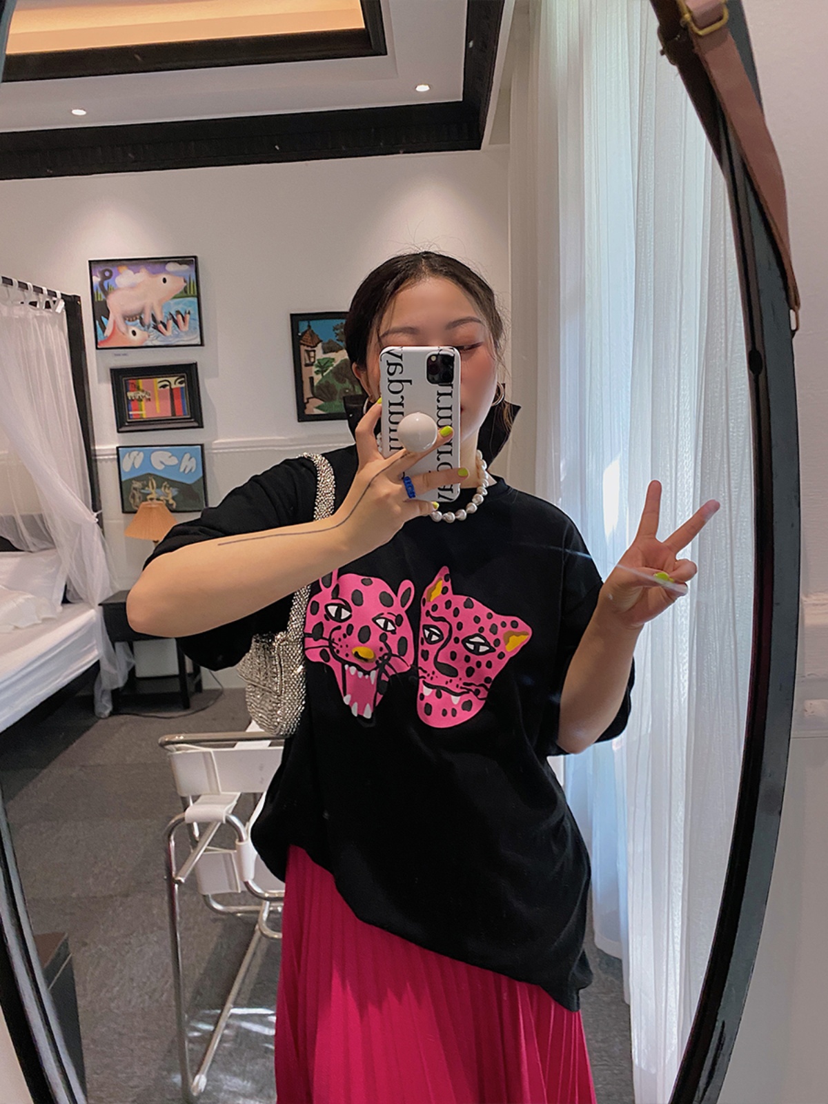 Leopard Head Printed T-Shirt for Women, Short Sleeve, Loose Mid-Length Top, Spring Summer Fashion, Casual Style, Y2K Trend Leopard Head Printed T-Shirt for Women, Short Sleeve, Loose Mid-Length Top, Spring Summer Fashion, Casual Style, Y2K Trend