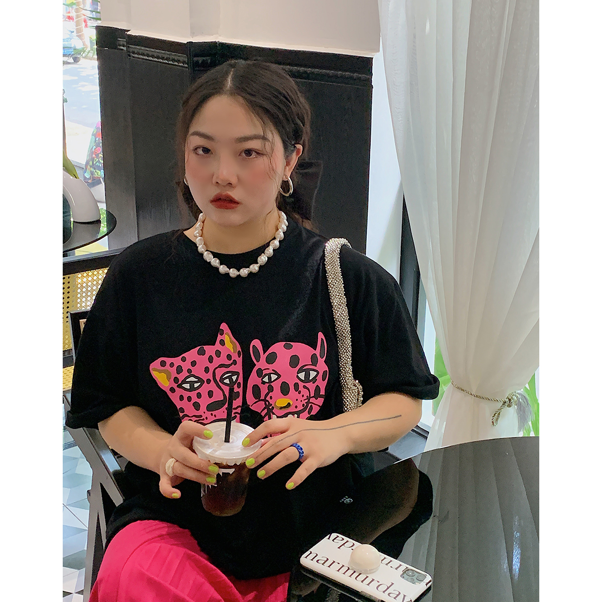 Leopard Head Printed T-Shirt for Women, Short Sleeve, Loose Mid-Length Top, Spring Summer Fashion, Casual Style, Y2K Trend Leopard Head Printed T-Shirt for Women, Short Sleeve, Loose Mid-Length Top, Spring Summer Fashion, Casual Style, Y2K Trend