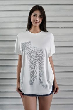 Leopard Print Loose-Fit T-shirt - Trendy Casual Top for 90s Inspired Street Style