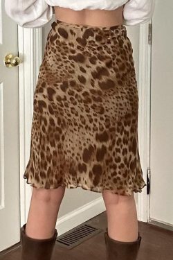 Leopard Print Mesh Skirt - Vintage Prairie Style Women's Straight Skirt, Niche Half Skirt, Boho Chic Fashion, 90s Inspired