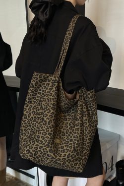 Leopard Print Reversible Canvas Tote Bag for Women, 2025 Trendy Large Capacity College Style Casual Bag