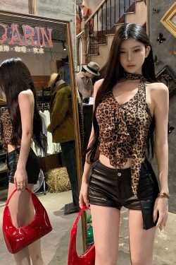 Leopard Print Vest Camisole for Women - Sleeveless Flowing Straps Top for Spring Summer - Trendy Y2K Style Fashion