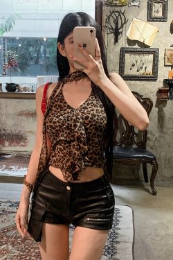 Leopard Print Vest Camisole for Women - Sleeveless Flowing Straps Top for Spring Summer - Trendy Y2K Style Fashion