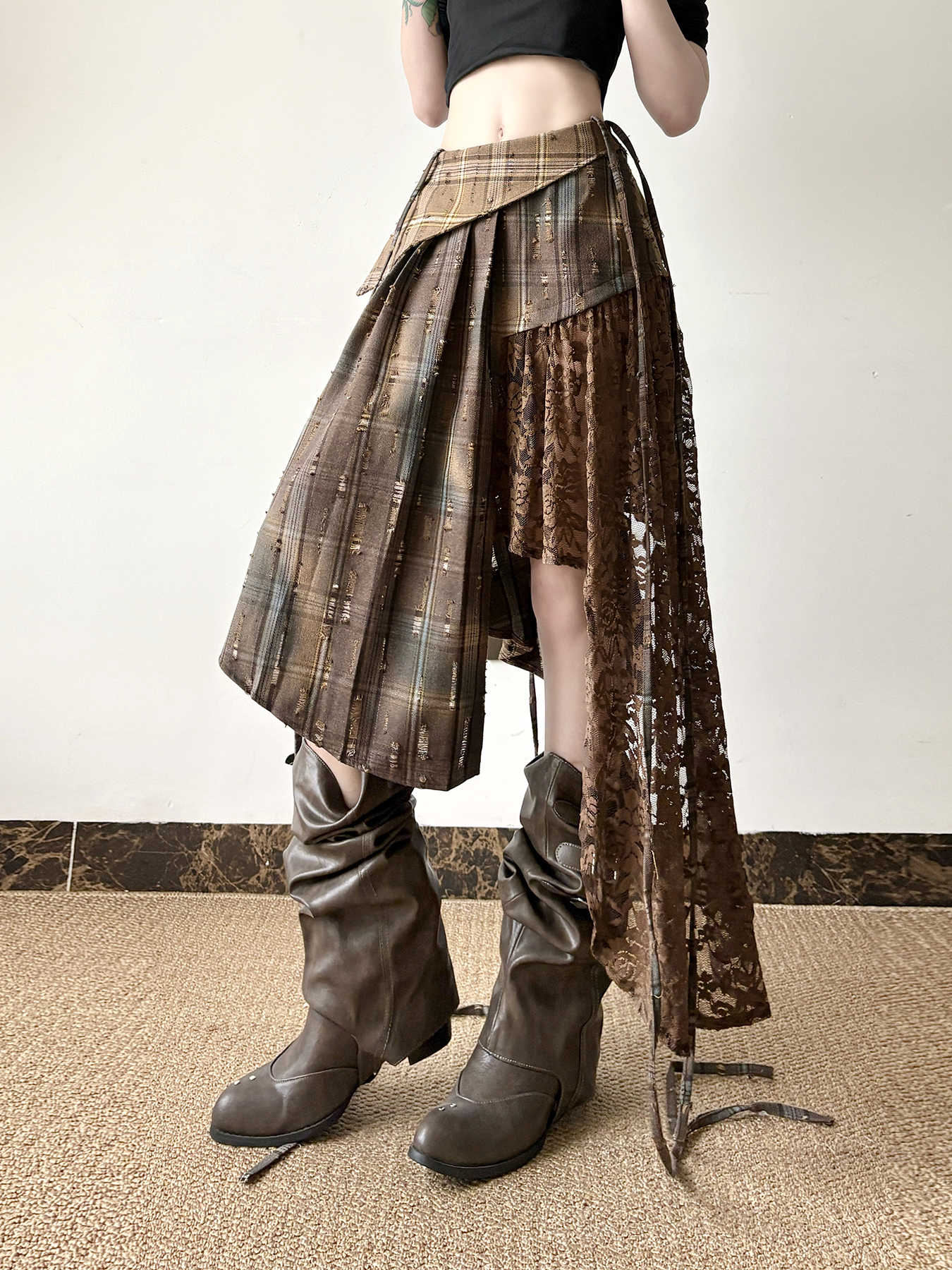 Light Asymmetrical Design Retro Midi Skirt for Women - Wandering Hippie Niche Spliced Style Light Asymmetrical Design Retro Midi Skirt for Women - Wandering Hippie Niche Spliced Style