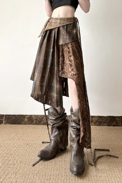 Light Asymmetrical Design Retro Midi Skirt for Women - Wandering Hippie Niche Spliced Style