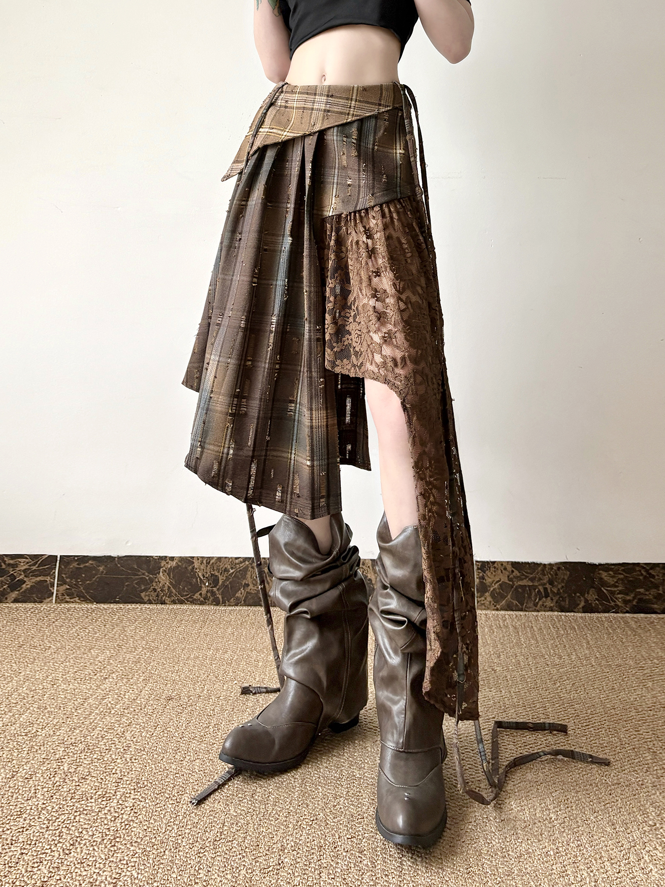 Light Asymmetrical Design Retro Midi Skirt for Women - Wandering Hippie Niche Spliced Style Light Asymmetrical Design Retro Midi Skirt for Women - Wandering Hippie Niche Spliced Style