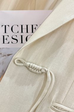 Light Beige Chinese Style Women's Suit Jacket - Thin Draped Fashionable Trendy Summer 2025 Small Suit for Elegant Looks