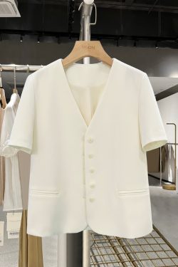 Light Beige Thin Blazer for Petite Women - Short Sleeve Summer Suit in Gentle Socialite Style, Chic 2025 Fashion
