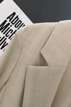 Light Beige Thin Cotton-Linen Blazer for Women - Vintage Commuting Suit Jacket, 2025 Spring Summer Fashion Essentials