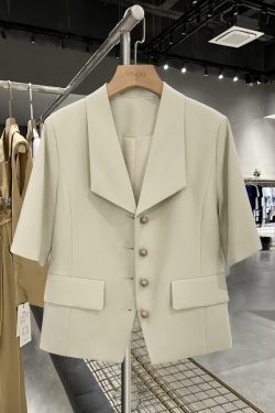 Light Beige Thin Design Blazer for Women - Vintage College Style Suit, 2025 Summer Trend, Chic and Mature Fashion