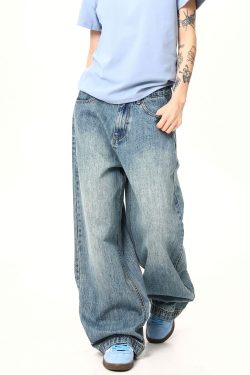Light Blue Heavyweight Retro Jeans for Men and Women - Loose Straight Wide-Leg Long Pants, Trendy 90s American Style