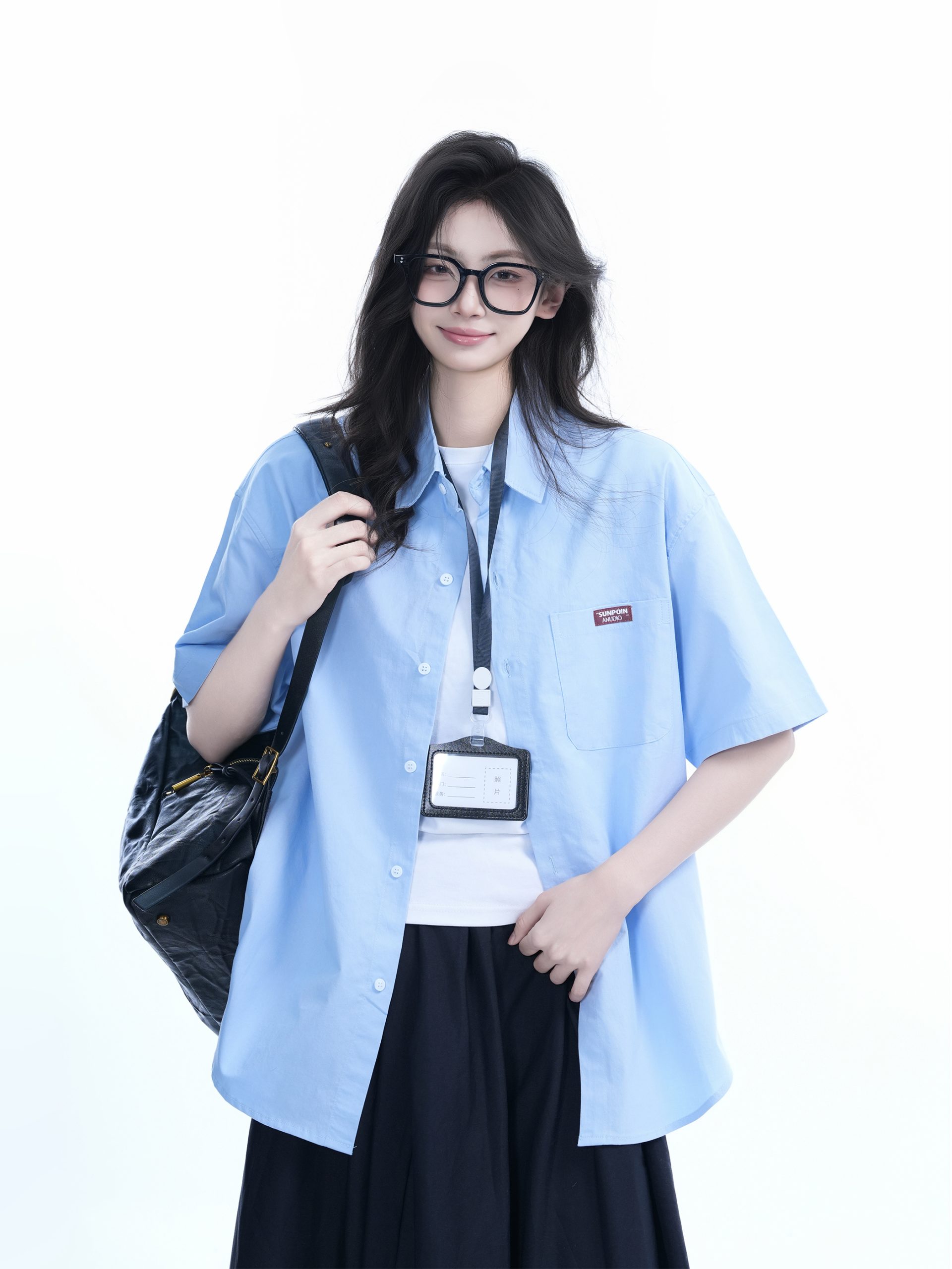 Light Blue Korean-Style Short Sleeve Shirt for Women - Summer Loose Fit Casual College Top with Quote Design Light Blue Korean-Style Short Sleeve Shirt for Women - Summer Loose Fit Casual College Top with Quote Design