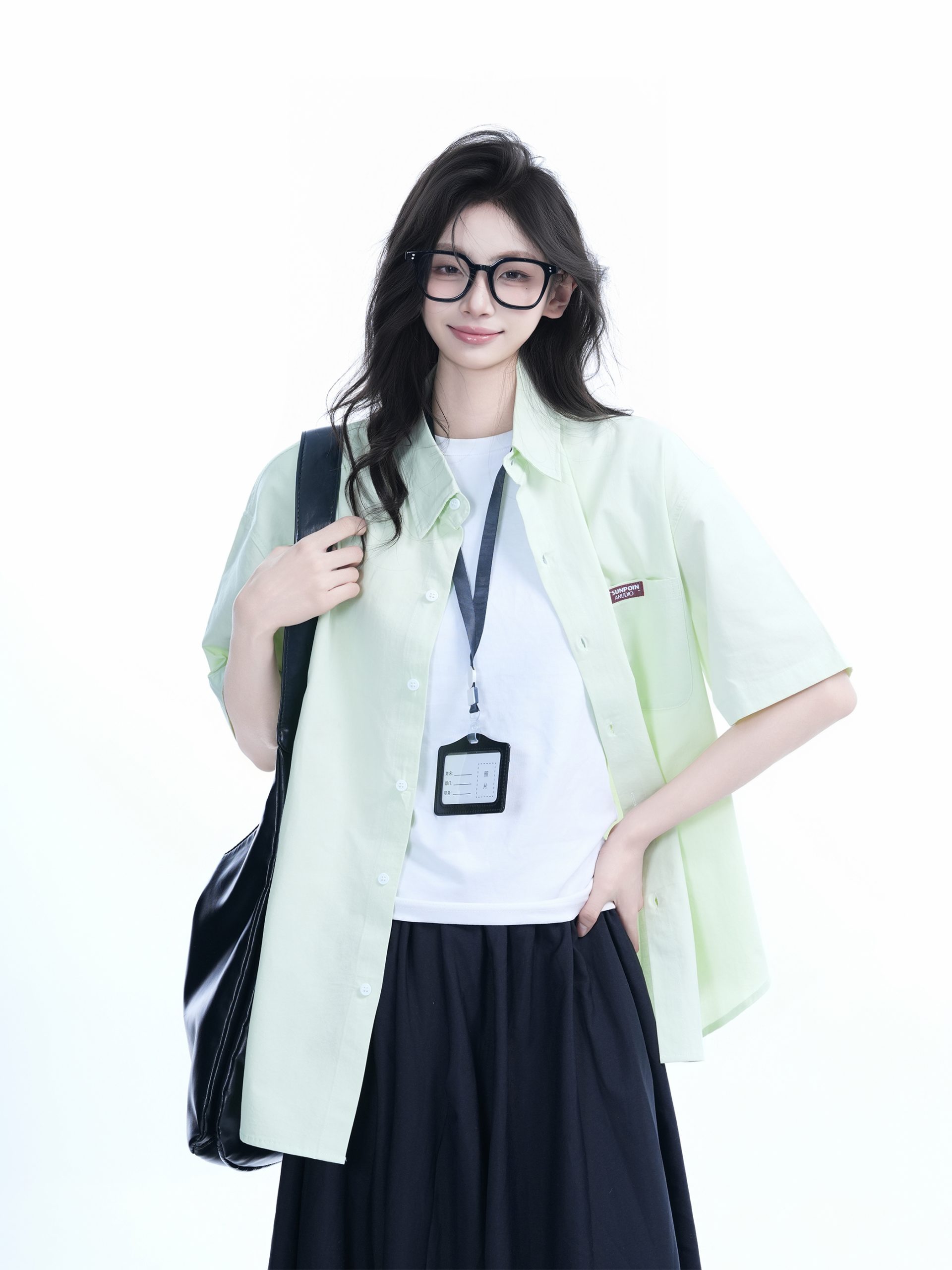 Light Blue Korean-Style Short Sleeve Shirt for Women - Summer Loose Fit Casual College Top with Quote Design Light Blue Korean-Style Short Sleeve Shirt for Women - Summer Loose Fit Casual College Top with Quote Design