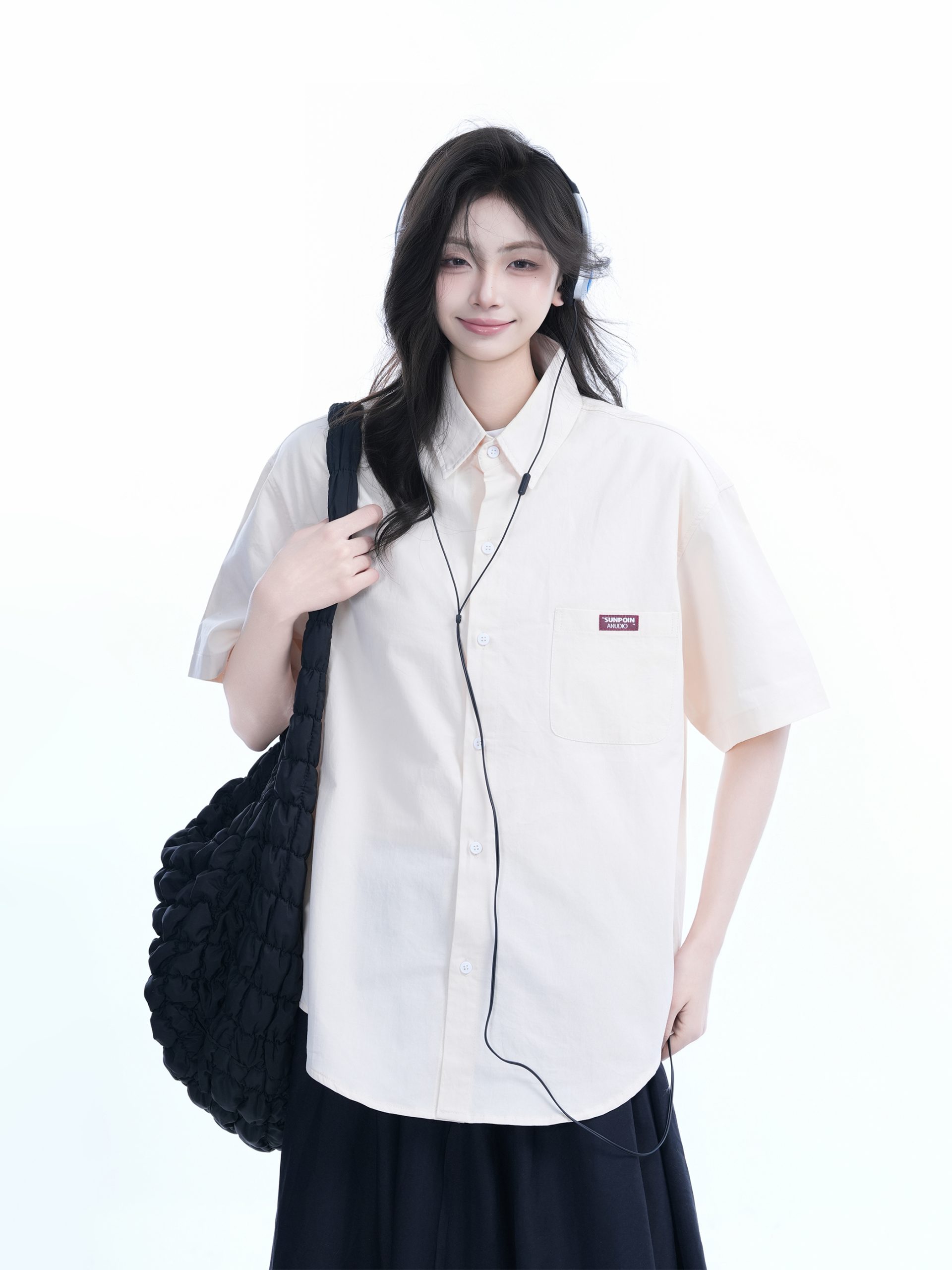 Light Blue Korean-Style Short Sleeve Shirt for Women - Summer Loose Fit Casual College Top with Quote Design Light Blue Korean-Style Short Sleeve Shirt for Women - Summer Loose Fit Casual College Top with Quote Design