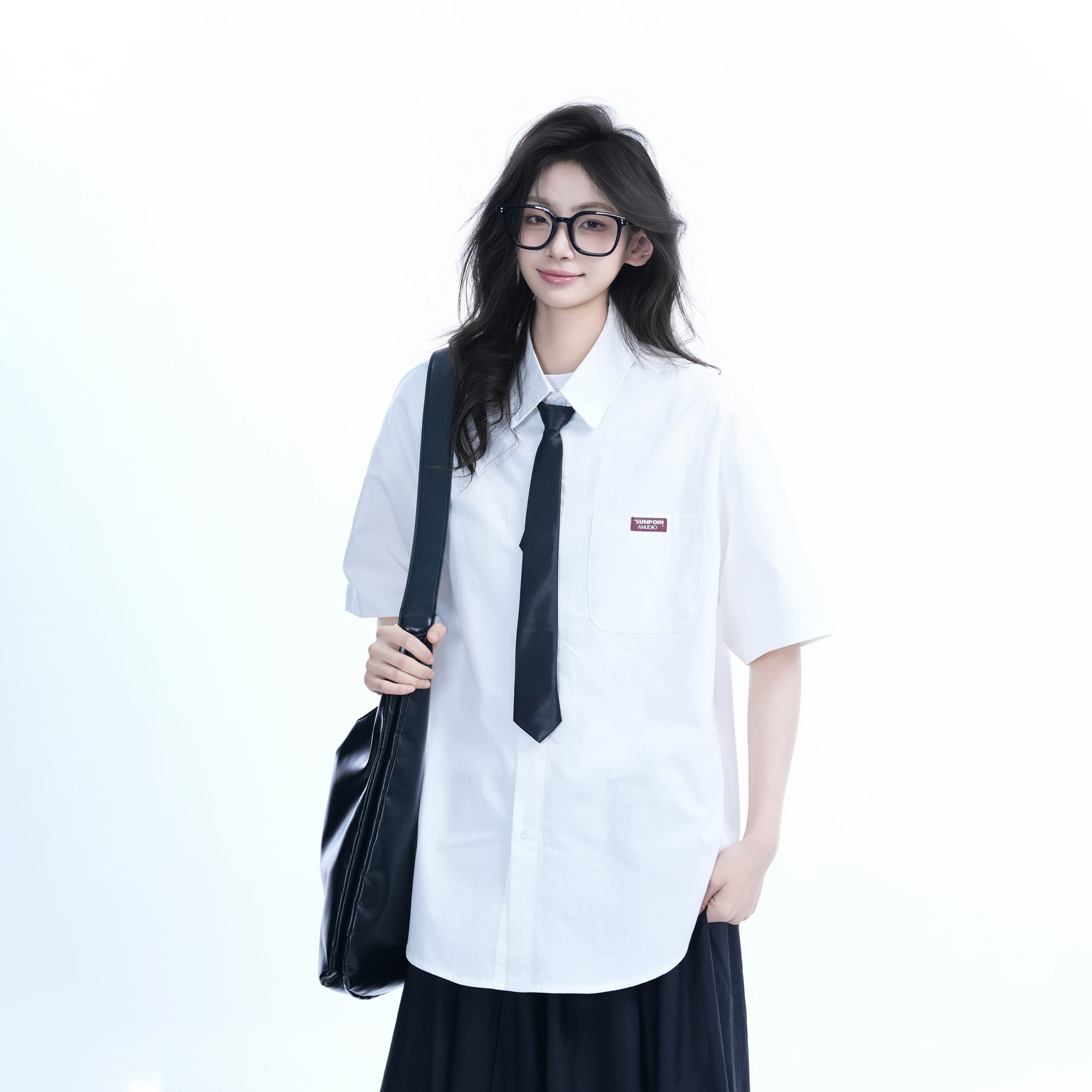 Light Blue Korean-Style Short Sleeve Shirt for Women - Summer Loose Fit Casual College Top with Quote Design Light Blue Korean-Style Short Sleeve Shirt for Women - Summer Loose Fit Casual College Top with Quote Design