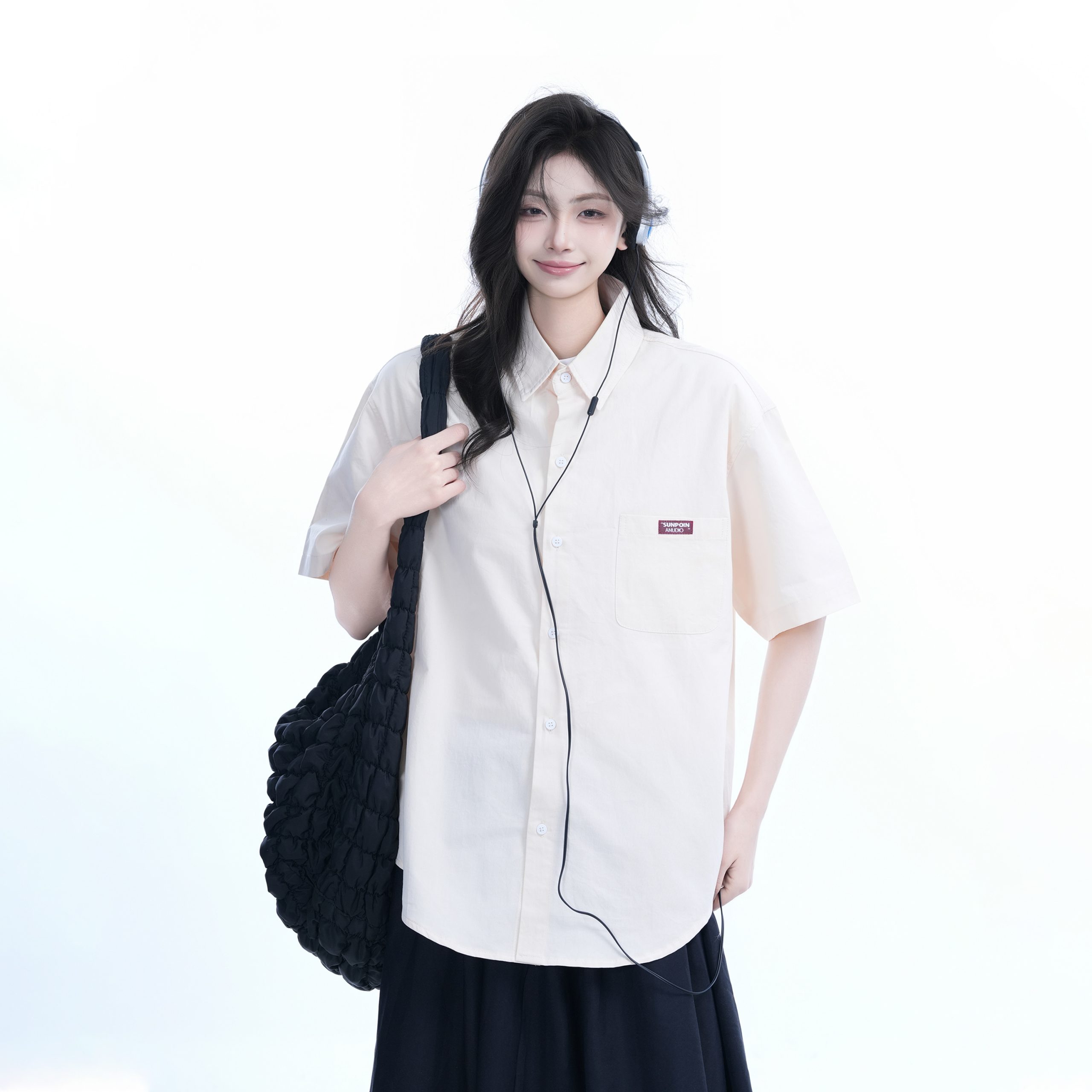 Light Blue Korean-Style Short Sleeve Shirt for Women - Summer Loose Fit Casual College Top with Quote Design Light Blue Korean-Style Short Sleeve Shirt for Women - Summer Loose Fit Casual College Top with Quote Design