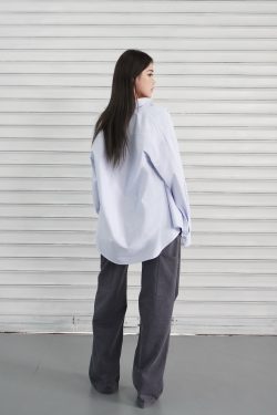 Light Blue Striped Casual Long Sleeve Shirt - Classic Loose Fit for Effortless Style, Perfect for 90s and Y2K Inspired Looks