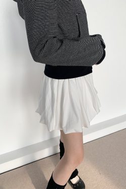 Light Blue Striped Floral Puff Skirt - Spring Collection Girl-Style Ballet Cake Skirt for a 90s Y2K Look