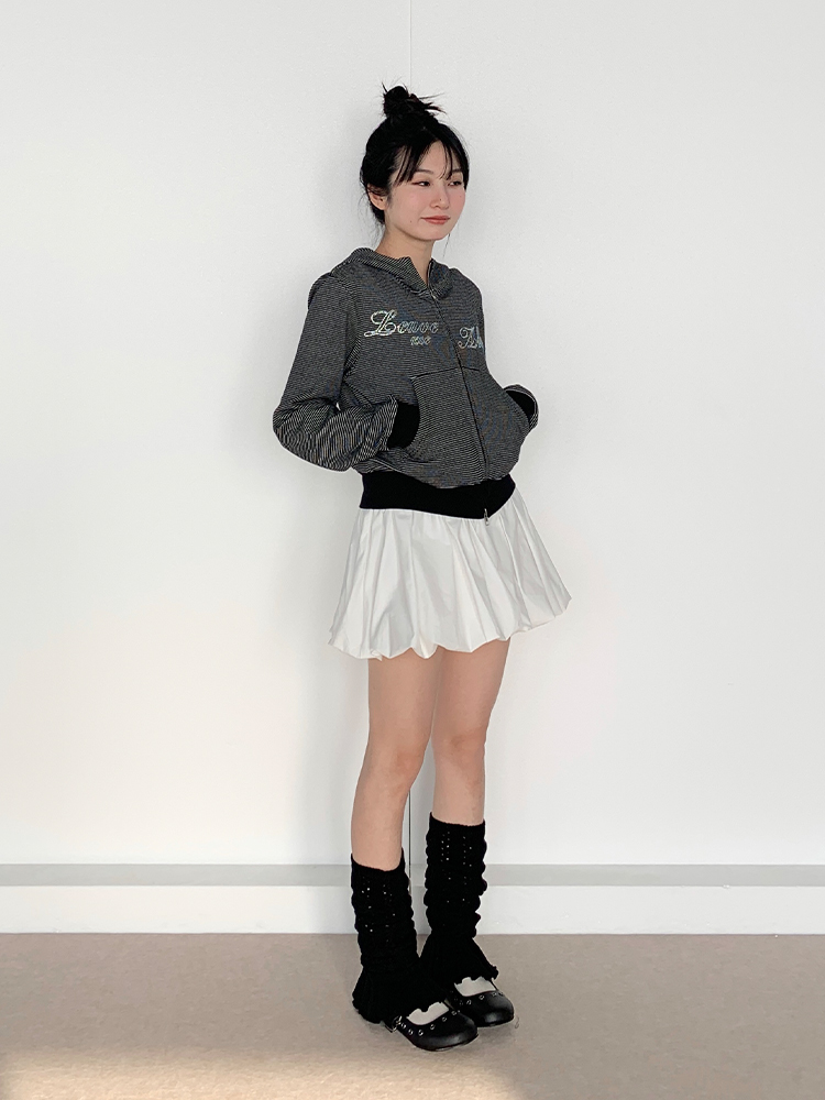 Light Blue Striped Floral Puff Skirt - Spring Collection Girl-Style Ballet Cake Skirt for a 90s Y2K Look Light Blue Striped Floral Puff Skirt - Spring Collection Girl-Style Ballet Cake Skirt for a 90s Y2K Look