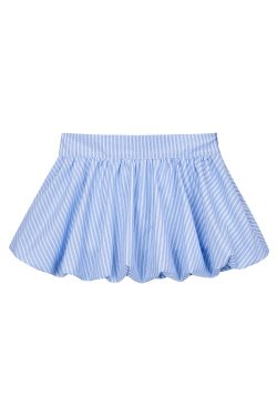 Light Blue Striped Floral Puff Skirt - Spring Collection Girl-Style Ballet Cake Skirt for a 90s Y2K Look