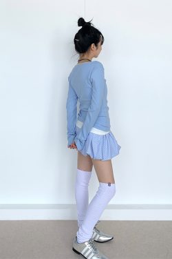 Light Blue Striped Floral Puff Skirt - Spring Collection Girl-Style Ballet Cake Skirt for a 90s Y2K Look