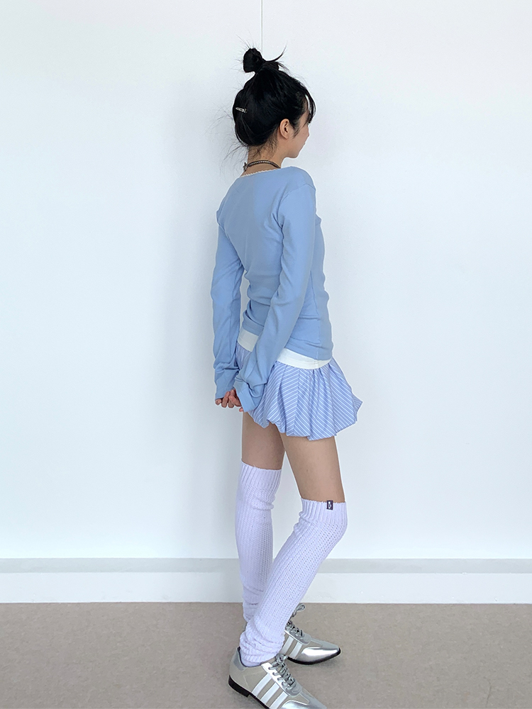 Light Blue Striped Floral Puff Skirt - Spring Collection Girl-Style Ballet Cake Skirt for a 90s Y2K Look Light Blue Striped Floral Puff Skirt - Spring Collection Girl-Style Ballet Cake Skirt for a 90s Y2K Look