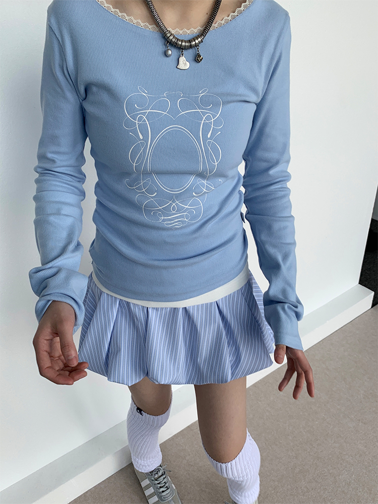 Light Blue Striped Floral Puff Skirt - Spring Collection Girl-Style Ballet Cake Skirt for a 90s Y2K Look Light Blue Striped Floral Puff Skirt - Spring Collection Girl-Style Ballet Cake Skirt for a 90s Y2K Look