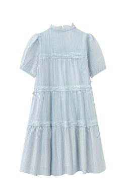 Light Blue Tassel Tie Dress for Women - Summer National Style Loose Fit, Beautiful Design, Small Size, Perfect for Y2K and Korean Fashion