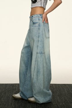 Light Blue Vintage Loose Denim Pants for Women - Summer Style High-End Drape Slim Straight Wide-Leg Trousers