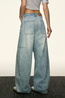 Light Blue Vintage Loose Denim Pants for Women - Summer Style High-End Drape Slim Straight Wide-Leg Trousers