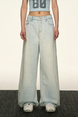 Light Blue Vintage Loose Denim Pants for Women - Summer Style High-End Drape Slim Straight Wide-Leg Trousers