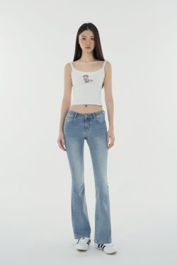 Light Blue Washed Low-Rise Slim-Fit Stretchy Flared Jeans - Vintage Y2K Style Denim Trousers for Trendy Casual Looks