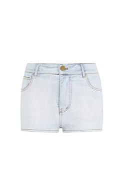 Light Blue Washed Stretchy Denim Shorts for Women - Retro 90s Style High-Waisted Casual Summer Shorts