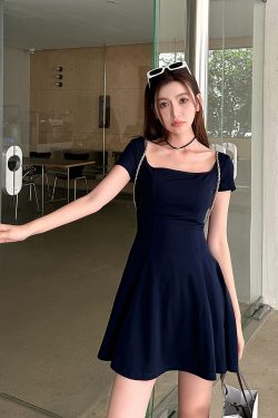 Light Fabric High-Waisted A-Line Skirt - Elegant Slimming Dark Blue Summer Style