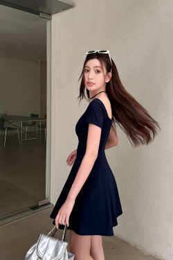 Light Fabric High-Waisted A-Line Skirt - Elegant Slimming Dark Blue Summer Style