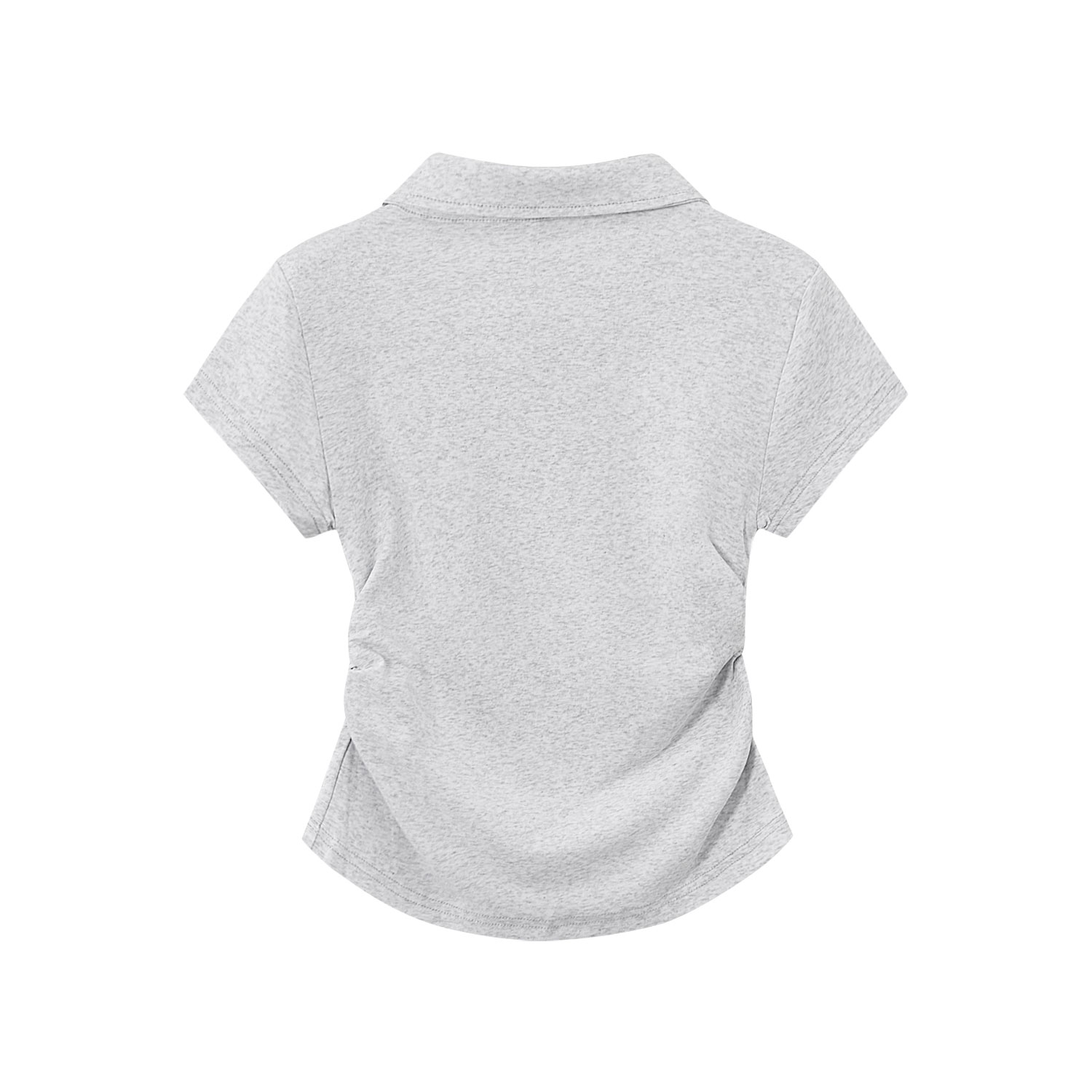 Light Gray Cropped Polo Shirt for Women - Short Sleeve, V-Neck, Slim Fit, Waist-Cinching Summer Top, Flattering Style Light Gray Cropped Polo Shirt for Women - Short Sleeve, V-Neck, Slim Fit, Waist-Cinching Summer Top, Flattering Style