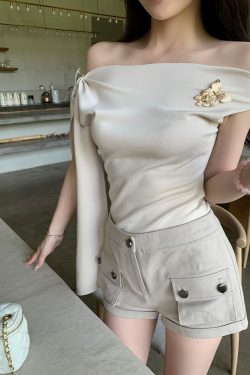 Light Jasmine Off-Shoulder Tie Strap Sleeveless T-Shirt for Women - Summer Temperament, Pure Desire, Y2K Style Top