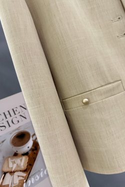 Light Khaki French-Style Short Blazer for Women, Spring Autumn 2025, Chic Mature Top, Korean Style Fashion