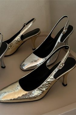 Light Luxury French Square-Toe Lambskin Mule High-Heeled Sandals - Open Back Italian Style Socialite Footwear