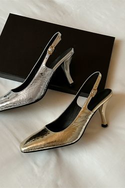 Light Luxury French Square-Toe Lambskin Mule High-Heeled Sandals - Open Back Italian Style Socialite Footwear