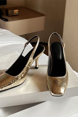 Light Luxury French Square-Toe Lambskin Mule High-Heeled Sandals - Open Back Italian Style Socialite Footwear