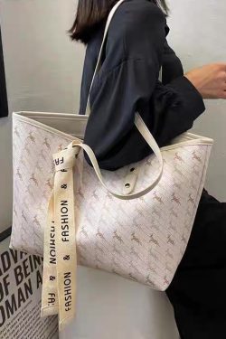 Light Luxury Retro Printed Tote Bag for Women - High-End Large Capacity Commuting Shoulder Bag