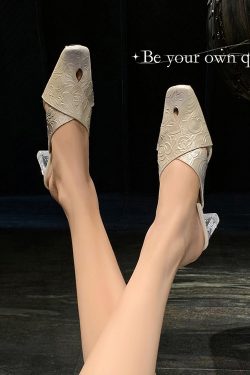 Light Luxury Rhinestone High-Heeled Sandals for Women - Versatile Backless Design, Fashionable Style for Any Occasion