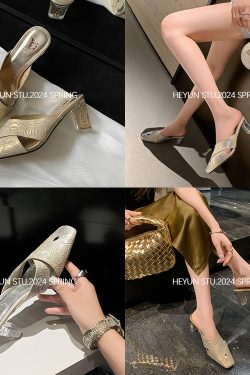 Light Luxury Rhinestone High-Heeled Sandals for Women - Versatile Backless Design, Fashionable Style for Any Occasion